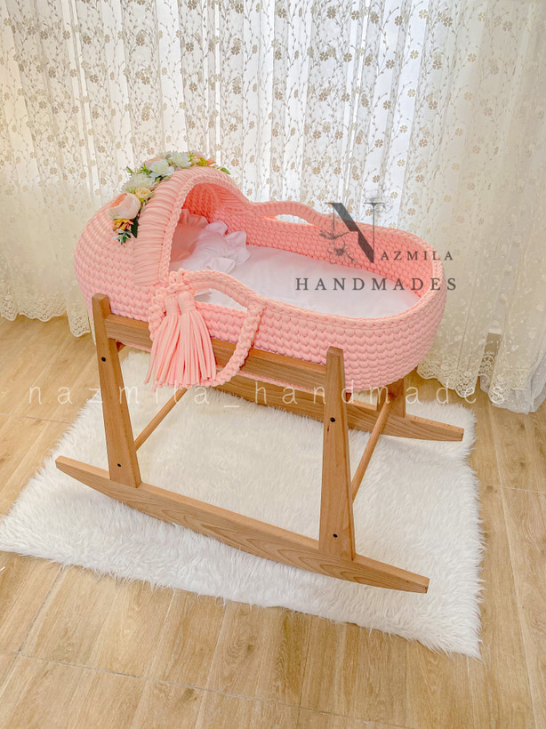 گهواره نوزاد مدل سایبان کامل با تاج گل (ست کامل)